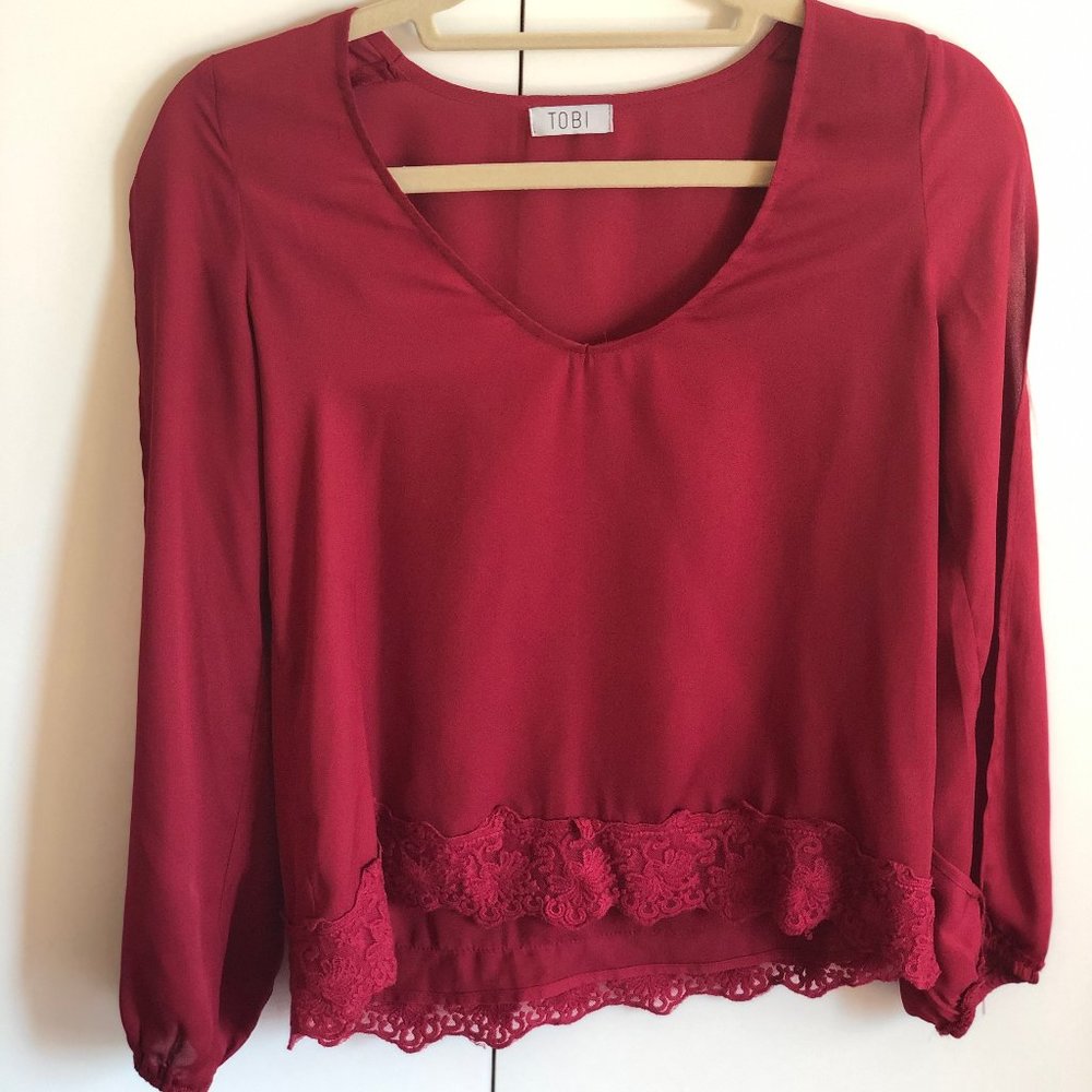 Cut out sleeves, Burgundy colored Tobi Blouse
